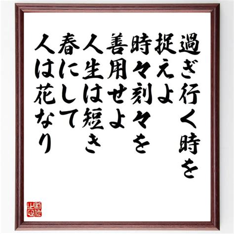 サミュエル・ジョンソンの名言「過ぎ行く時を捉えよ、時々刻々を善用せよ、人生は～」額付き書道色紙／受注後直筆（v6219） 書道 名言専門の書道