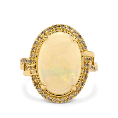 Coober Pedy Opal Argyle Cognac Diamond 18K Gold Lorique Ring MTGW 3