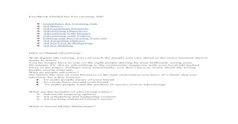 Pdf Facebook Guideline For Creating Ads Ad Basics Ad Campaign · Ad Campaign Structure The