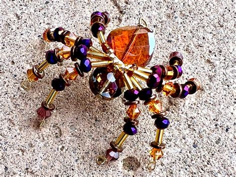 Orange Purple Beaded Spider Charm Christmas Spider Ornament Beaded