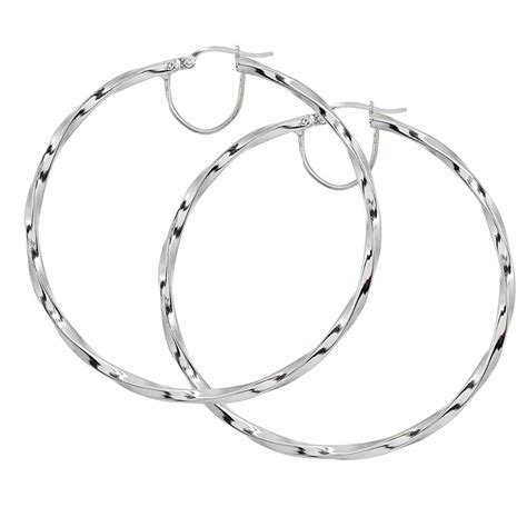 Sterling Silver 2x60mm Twist Round Extra Large Hoop Earrings Ebay