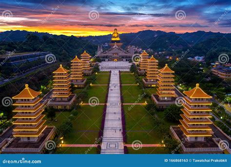 Sunset At Fo Guang Shan Buddha Temple In Kaohsiung Taiwan Stock Image