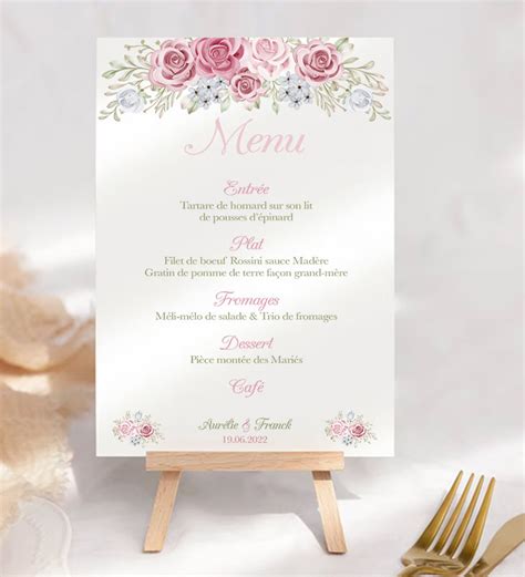 Porte menu sur chevalet Champêtre romantique personnalisé Option avec