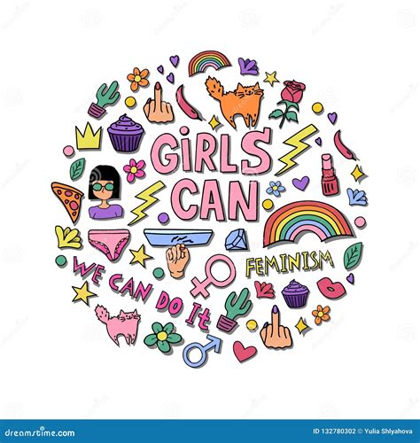 Girls Can Lettering With Girly Doodles And Hand Drawn Phrases For