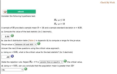 Check My Work EBook Consider The Following Hypothesis Test Ho P 12 A