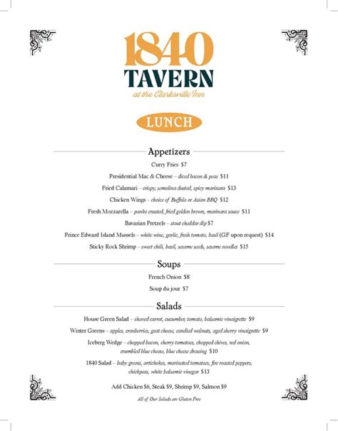 Menu | 1840 Tavern