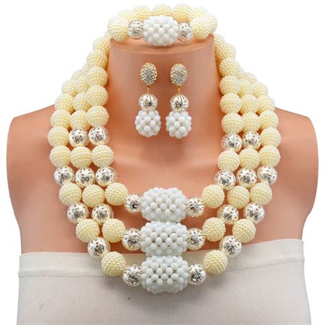 Nigerian Wedding African Beads Jewelry Set Crystal White Sliver Color