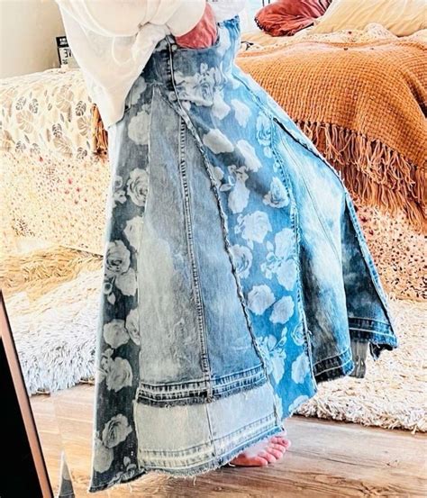 Upcycled Denim Maxi Skirt Etsy