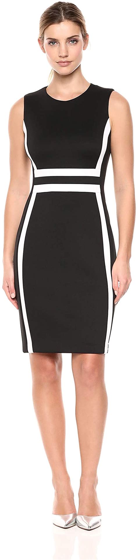 Calvin Klein Womens Sleeveless Colorblock Sheath Dress Fashion