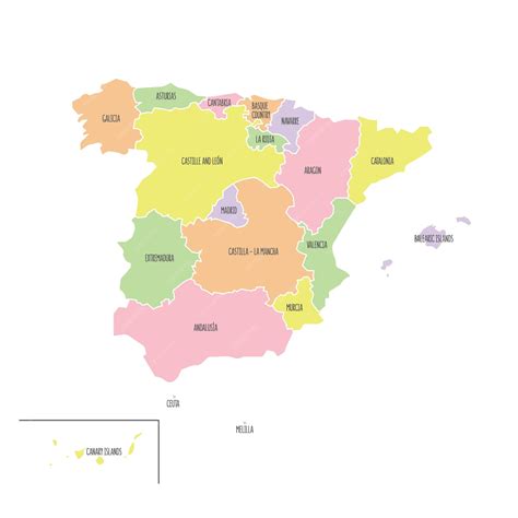 Premium Vector | Vibrant map of spain with labeled regions suitable for