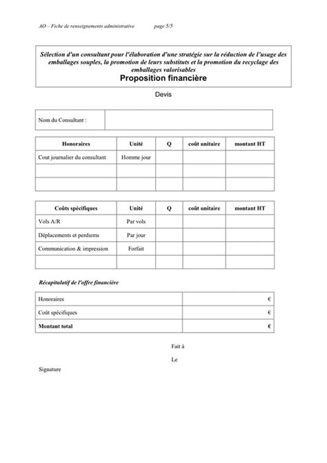 Mod Le De Lettre De Soumission Doc Pdf Page Sur