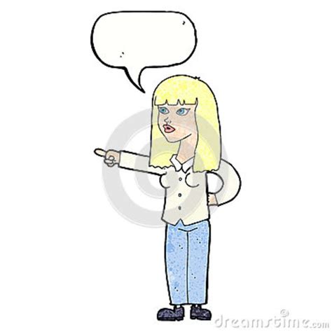 Cartoon Pretty Woman Pointing With Speech Bubble Stock Illustration