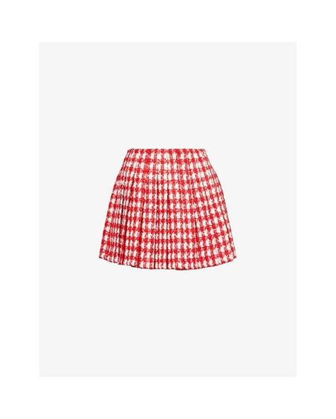 Self Portrait Checked Metallic bouclé Woven Mini Skirt in Red Lyst