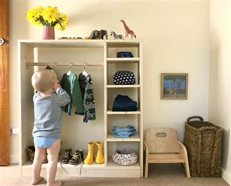 How we Montessori toddler wardrobe dressing space at 17 months | Montessori toddler bedroom ...