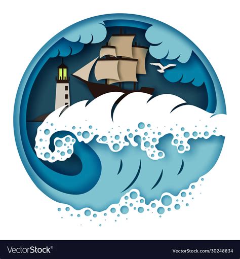 Sailboat And Raging Sea Royalty Free Vector Image