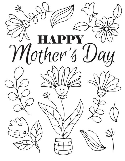 Happy Mother's day. Hand drawn coloring pages for kids and adults. Beautiful drawings with ...