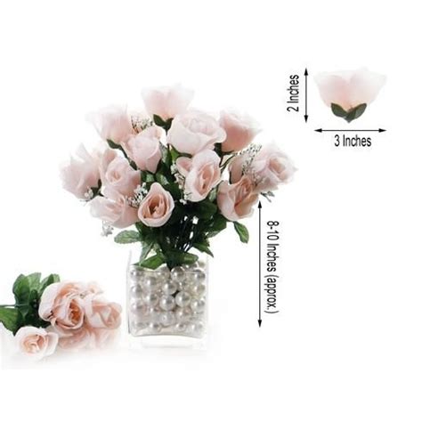 12 Bushes Blush Artificial Premium Silk Flower Rose Bud Bouquets Diy