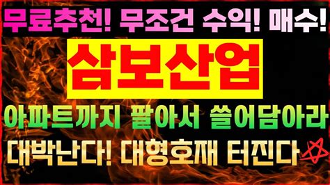 삼보산업 🔥무료추천무조건 수익빨리매수🔥대박난다대형호재 터진다8배날아갈 여의도갑부 황금주단기 무료추천주 2차전지 에코