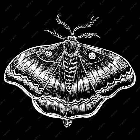 black  white drawing   moth   eyes open premium ai