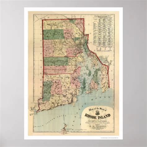 Map Of Rhode Island And Providence Plantations 1880 Poster Zazzle