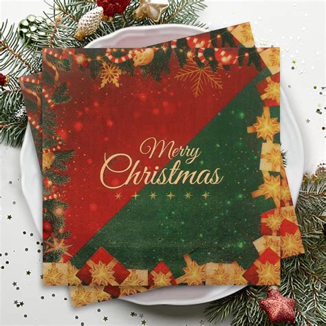 Pcs Christmas Napkins Christmas Decorations Red Gold Green Paper