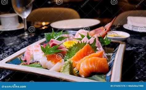 Luxury Sashimi Set With Prawn Tuna Octopus Salmon And More Stock