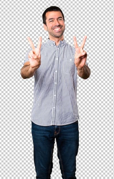 Premium Psd Handsome Man Making Victory Gesture