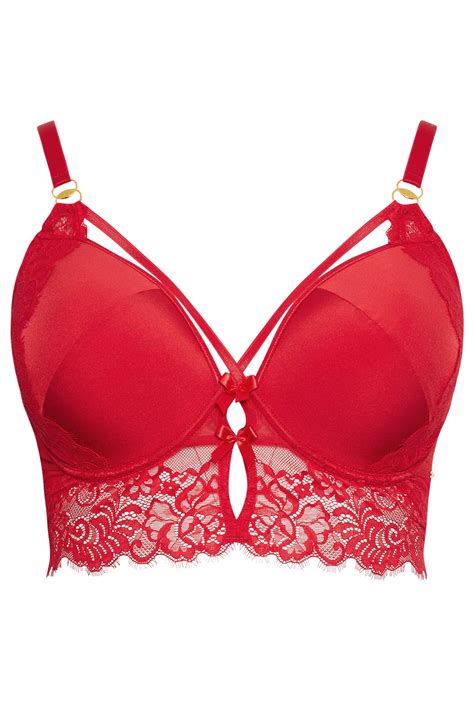 Yours Plus Size Red Lace Strap Detail Padded Longline Bra Yours Clothing