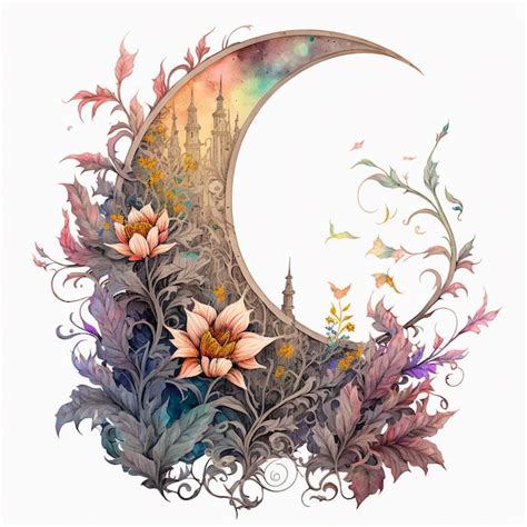 Premium Photo Floral Crescent Moon