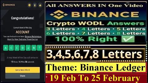 BINANCE LEDGER Theme Today Binance Crypto WODL Answer Binance WOTD