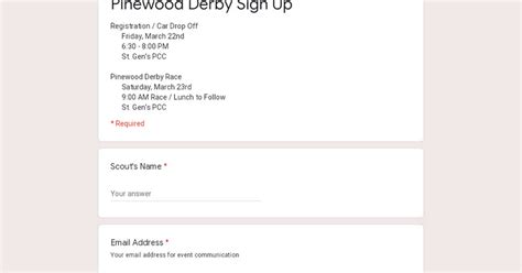 Pinewood Derby Sign Up