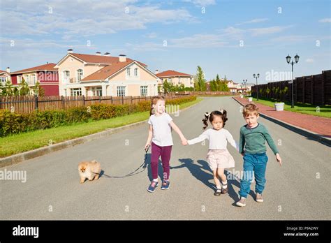 Children Walking Dog Stock Photo - Alamy