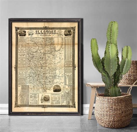 1854 Illinois Railroad Map Reprint 4 Sizes Up To Etsy