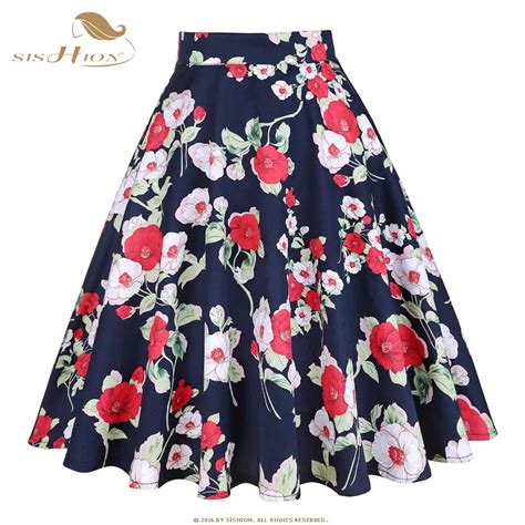 Sishion Women Pinup Vintage Skirts Rockabilly Swing 50s 60s Summer Navy