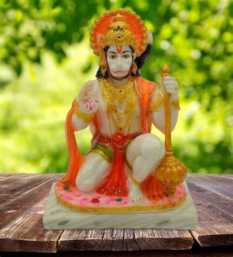 Buy Multicolour Marble Handpainted Lord Hanuman Giving Blessing Idol By