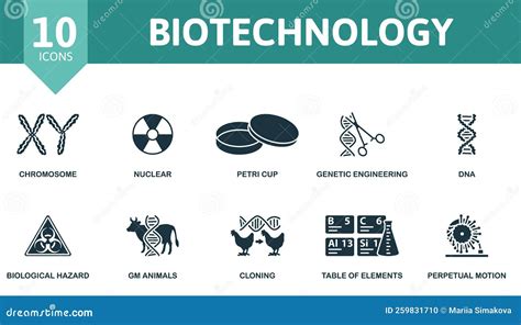 Biotechnology Icon Set Monochrome Simple Biotechnology Icon Collection