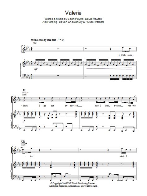 Valerie By Amy Winehouse Sheet Music For Piano Vocal And Guitar Chords