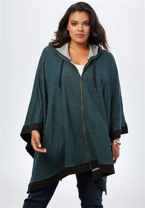 Hooded Zip Poncho Plus Size Hoodies And Sweatshirts Roamans