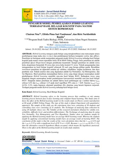 Pdf Pengaruh Model Pembelajaran Hybrid Learning Terhadap Hasil