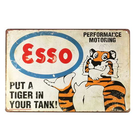 Esso Gasolina Tigre Óleo De Motor Lata Vintage Velho Sinal De Metal