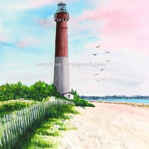 Barnegat Lighthouse Painting Light Lbi Long Beach Island Pink Sky