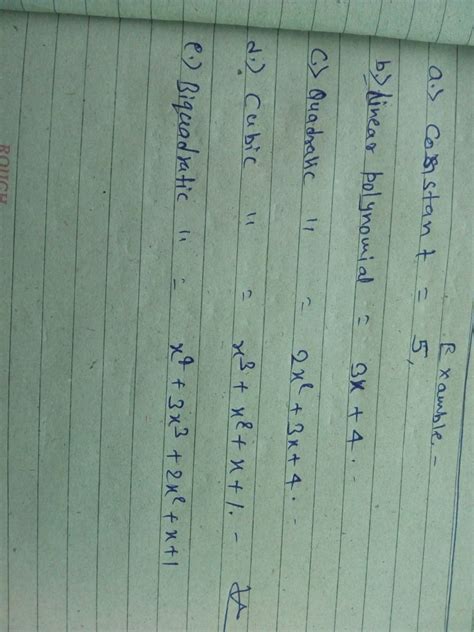 Give One Example Each Of The Following A Constant C Quadratic