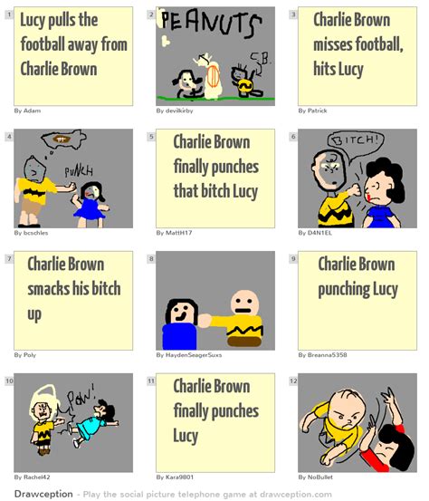 Lucy pulls the football away from Charlie Brown - Drawception