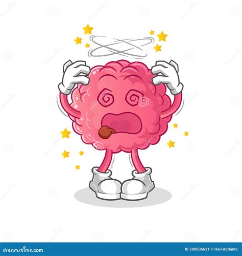 Dizzy Brain Character Feeling Nauseated Vector Cartoon Illustration