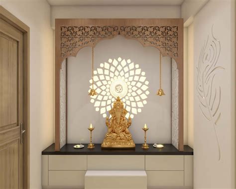 Traditional Pooja Room Design With Wooden Detail Frame Livspace