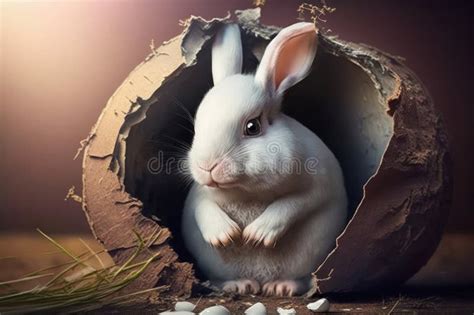 Cute Easter Realistic Bunny Rabbit Inside A Cracked Egg Happy Easter