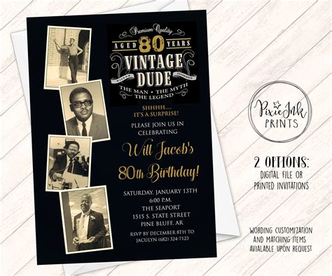 Vintage Dude Photo Birthday Invitation Through The Ages Photo Invitation Milestone Birthday