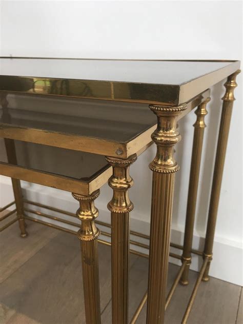 Set Of 3 Neoclassical Brass Nesting Tables In The Style Of Maison