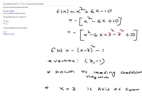 Solved 8 2 39 Use The Quadratic Function F X X2 6x 10