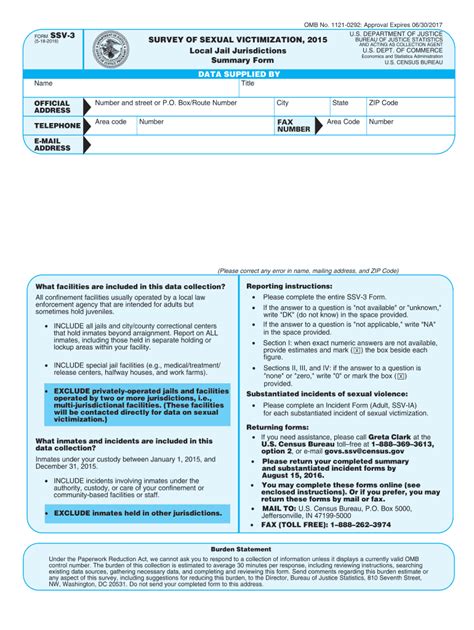 Fillable Online Bjs SURVEY OF SEXUAL VICTIMIZATION 2015 Local Jail